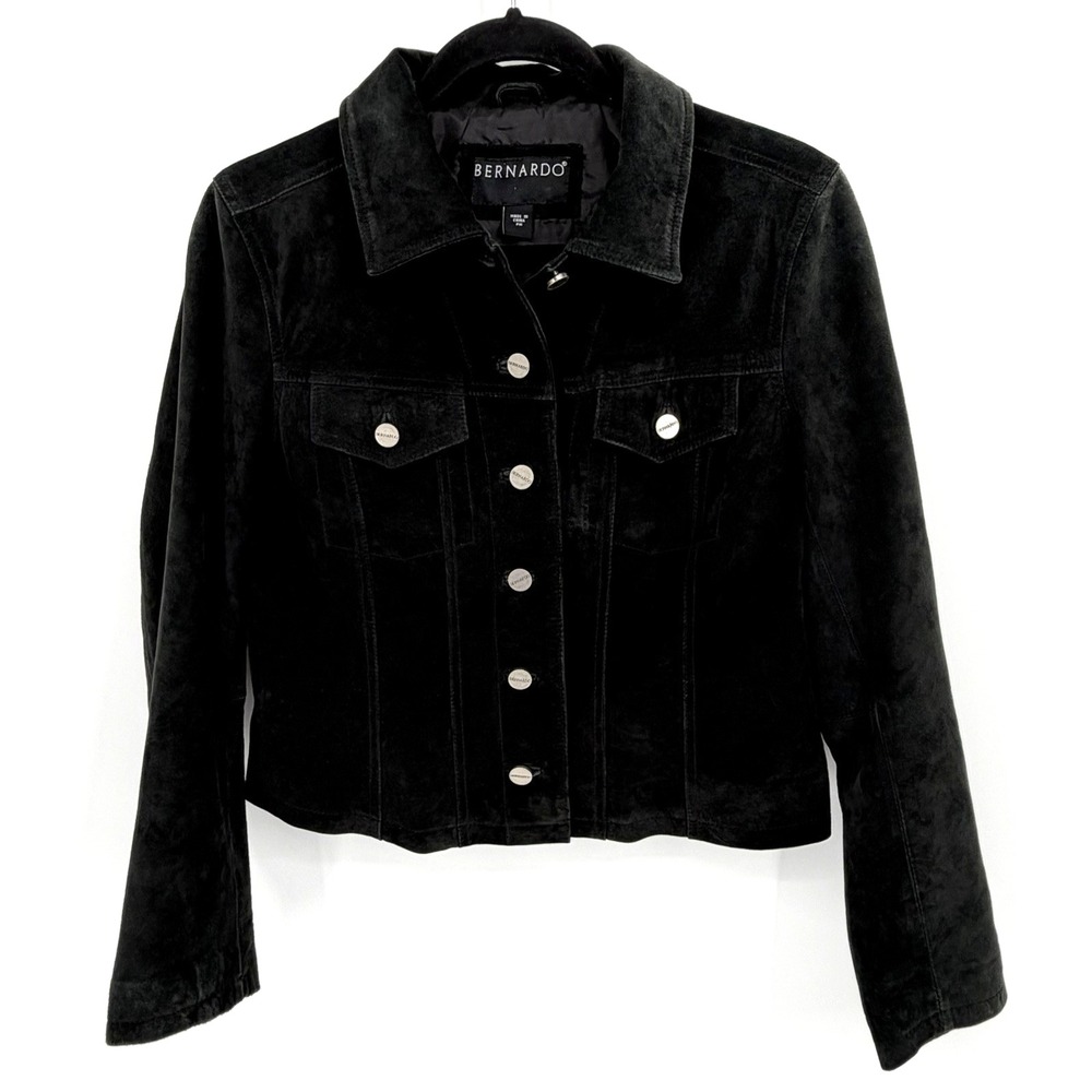 Bernardo Womens Black Suede Leather Jacket PM (Petite) Edgy Grunge Utility Chic